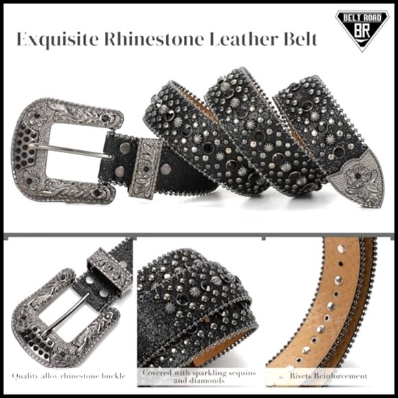Rhinestone Belt Goth Western Bling Detachable Buckle Leather Women Men main image 6